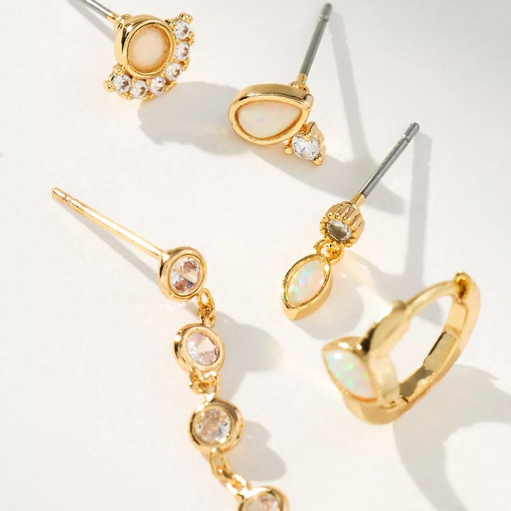 Anthropologie Crystal Opal Earrings, Set of 5 Pairs/NWT